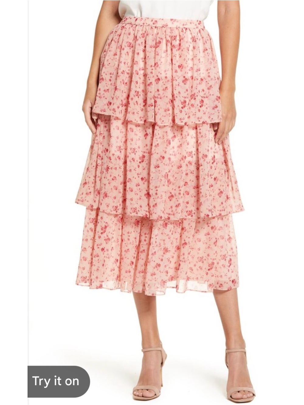 Tiered Pink Floral Midi Skirt